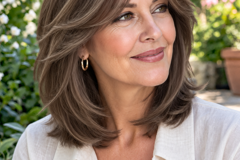 16 Mid-Length Layers With Curtain Bangs for Effortless Movement